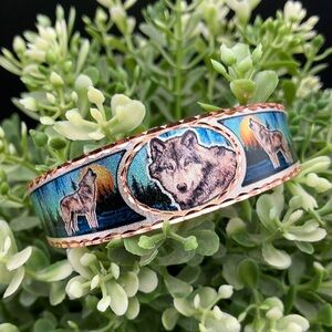 Copper Wolf Bracelet with magnets and rose gold Accents